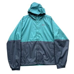 REI Co-op Hooded Windbreaker Jacket Mens Large Teal Navy Blue Outdoor Hiking